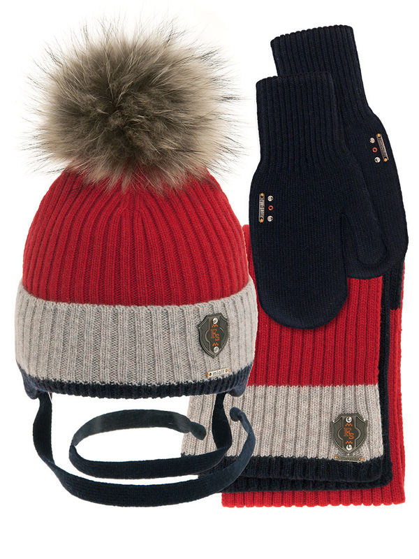Комплект зимний для мальчика (шапка+шарф+варежки) (Снайпер 4207ШПО233-3 крас+сер.)