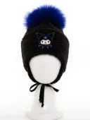 Шапка зимняя для девочки (Куроми помпон 020У черн-василек) Шапка зимняя для девочки (Куроми помпон 020У черн-василек)