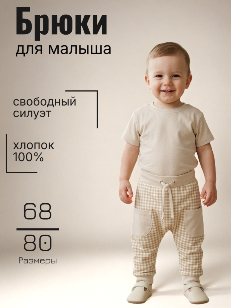 Брюки для малыша (К211/00Б84Б/и бежевый/клетка )