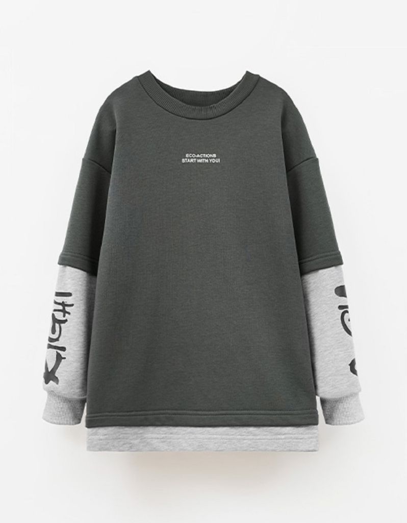 Свитшот для мальчика (252125 серо-зеленый)